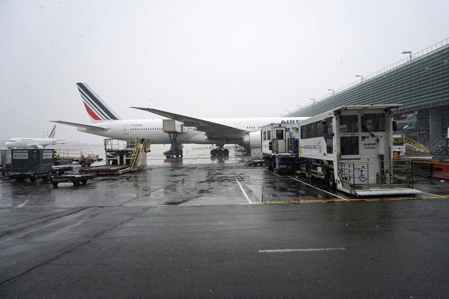 PARIS, FRANCE - MARCH 19 2018 - paris airport covered by snow photo