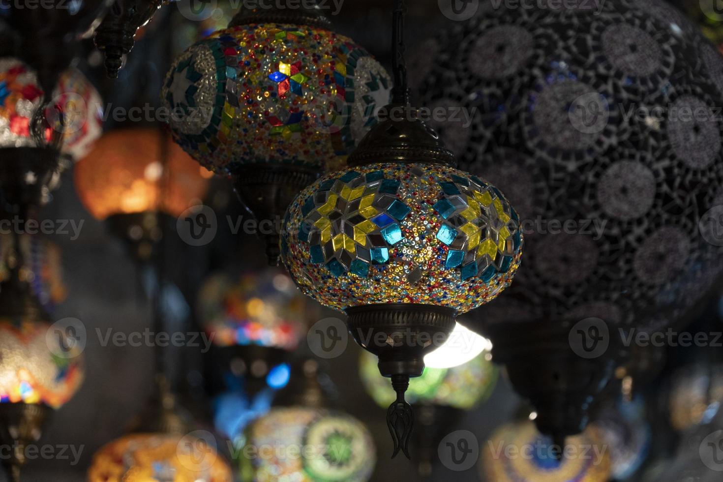 Arabic glass colorful lamp lantern photo