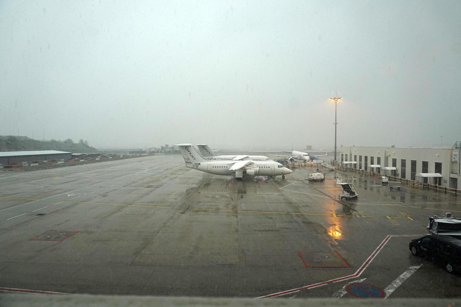 PARIS, FRANCE - MARCH 19 2018 - paris airport covered by snow photo