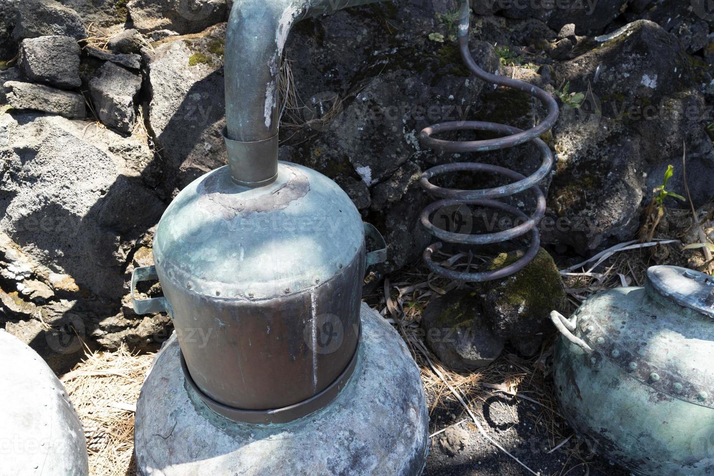 Azores old wine stills caldron hood condensation serpentine tube photo