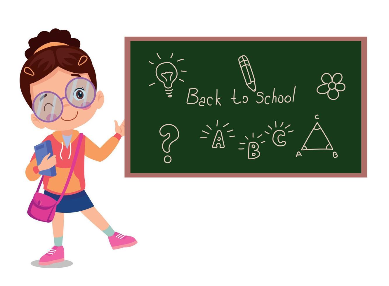 Back to school. Card with funny cute girl vector