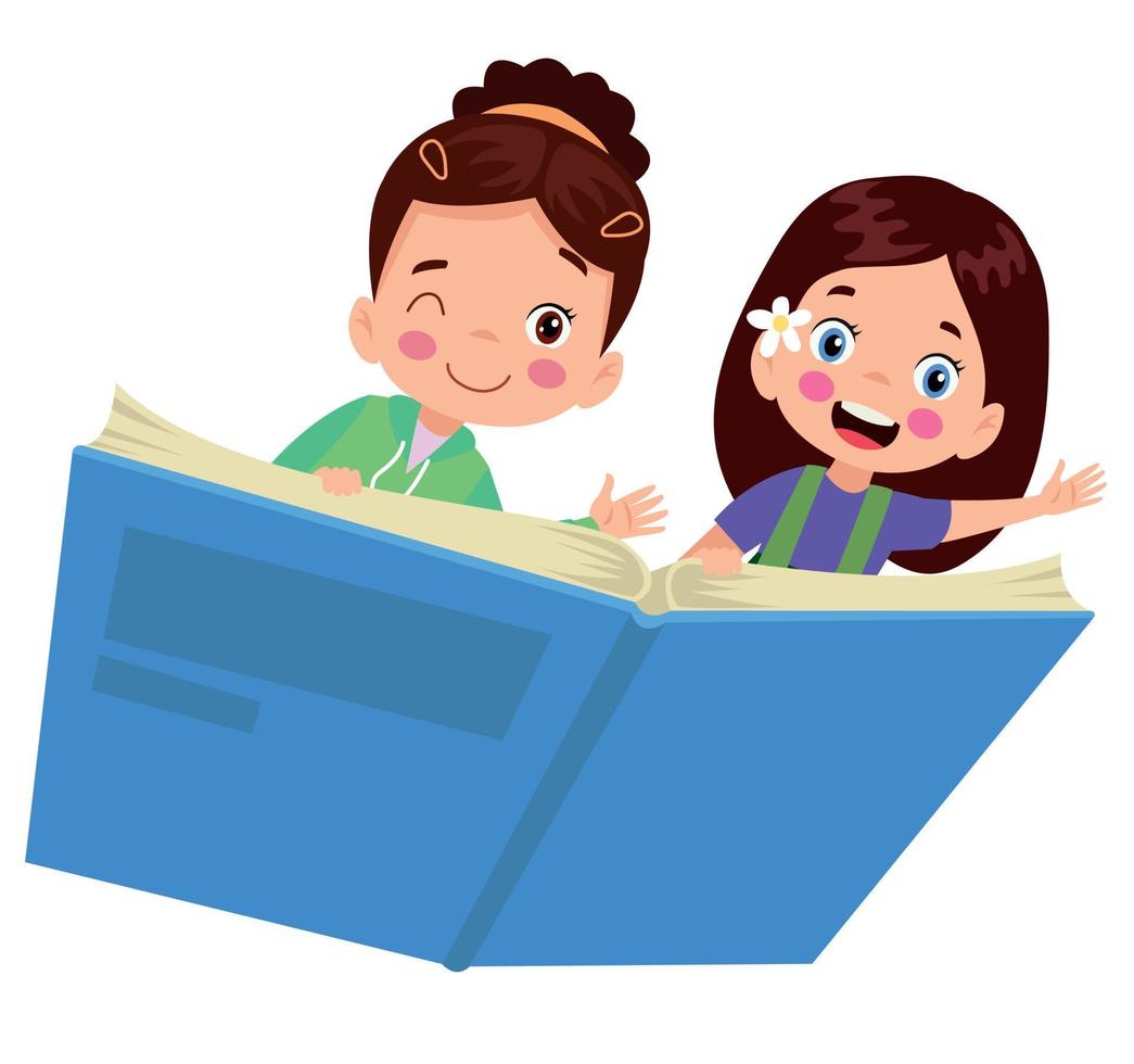 Boy and girl flying on a book vector