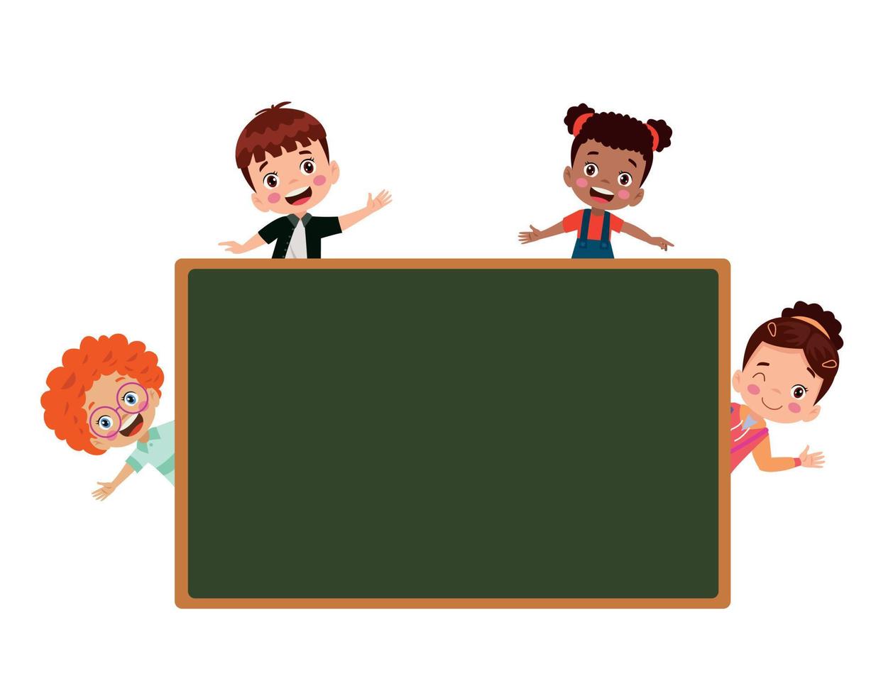 back to school classroom school board and cute kids vector