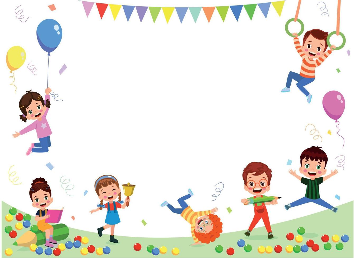 Crowd children cartoon with blank sign vector