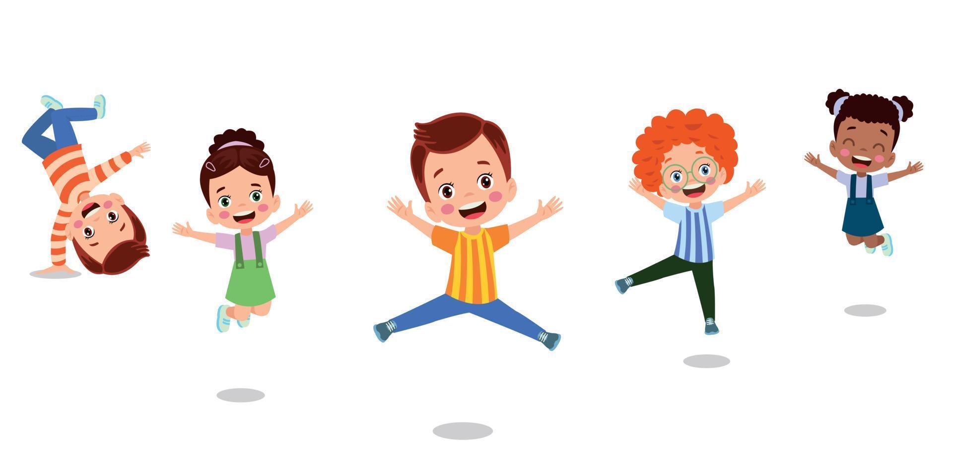 Group of cheerful children in a jump cartoon Vector Image