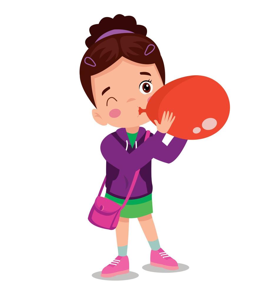 little kid standing and blowing a balloon vector