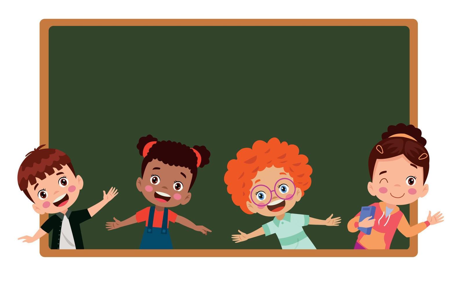 back to school classroom school board and cute kids vector