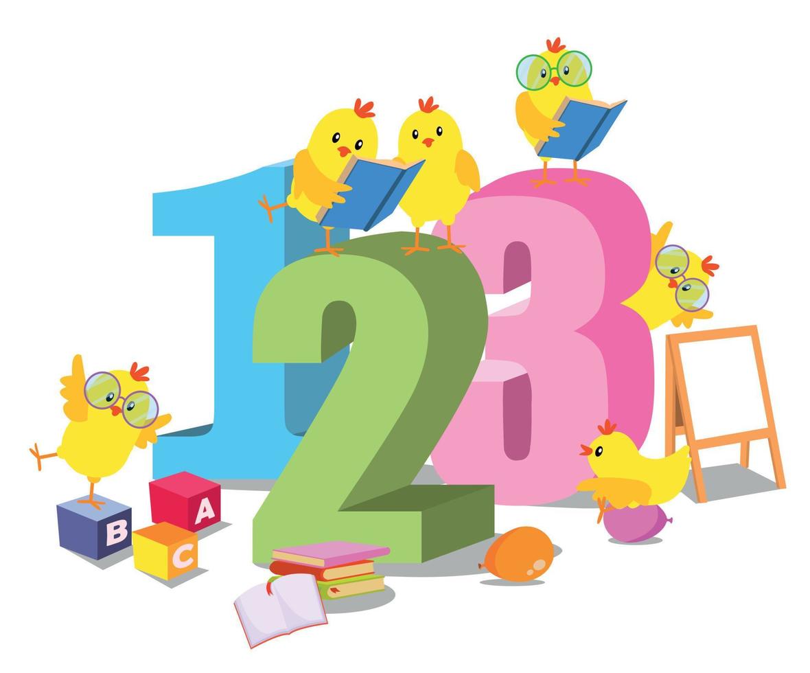 cute yellow chicks reading a book vector