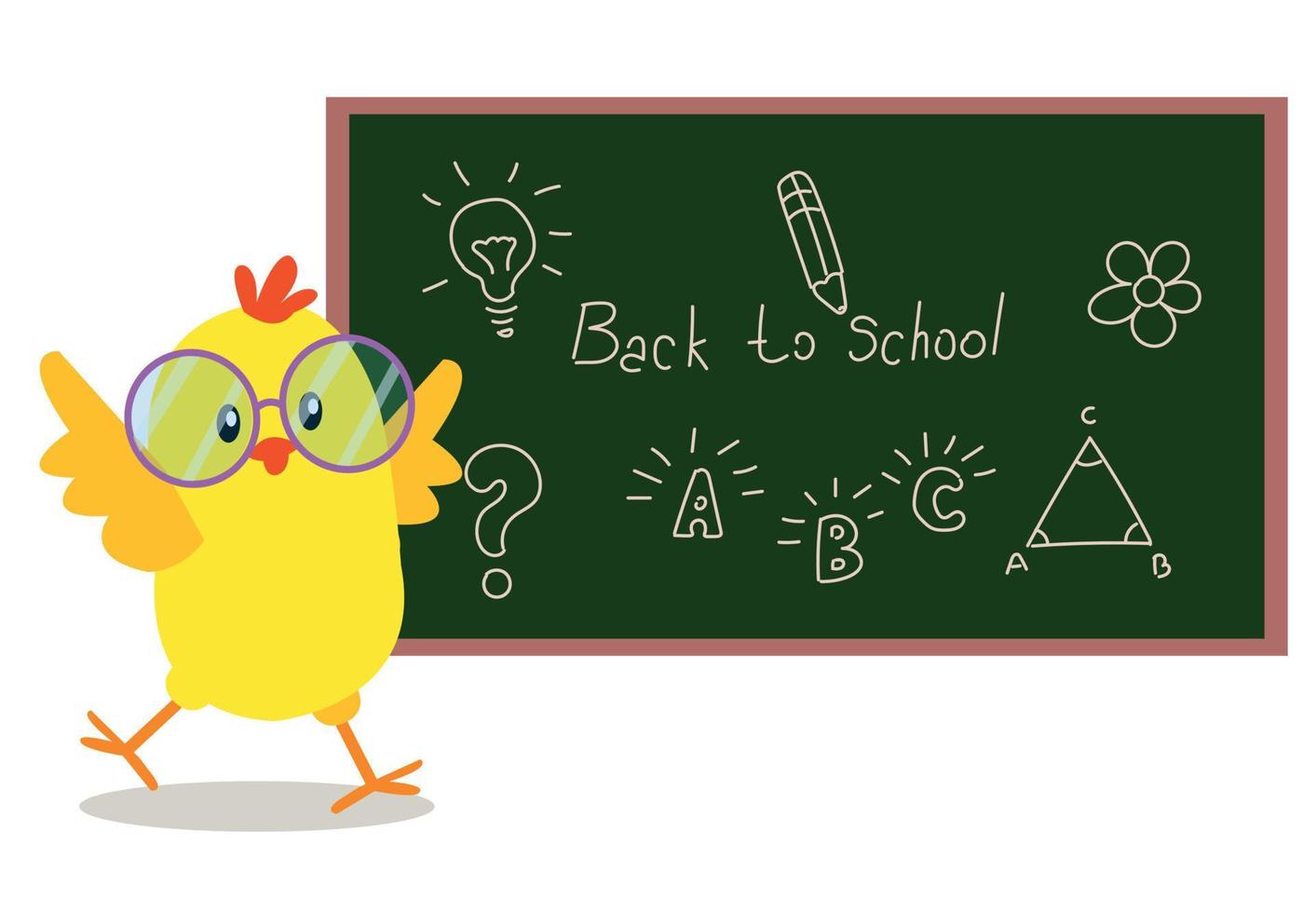 Back to school. Card with funny chickens. vector