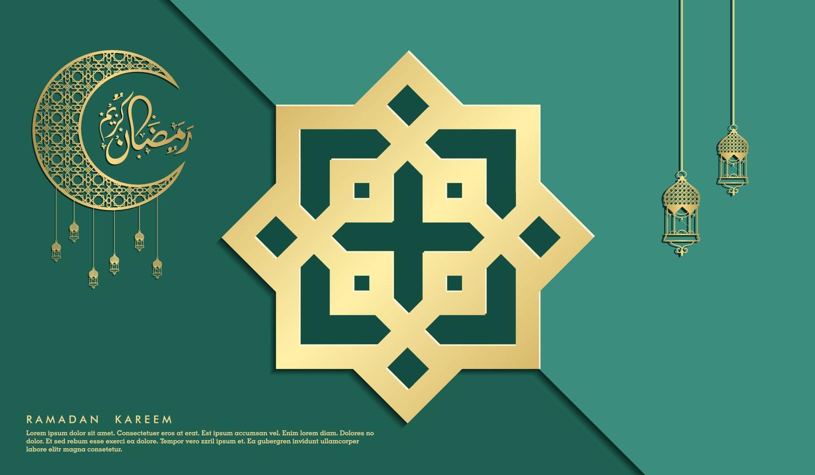 islamic greeting ramadan kareem card square background green gold color design  for islamic party vector