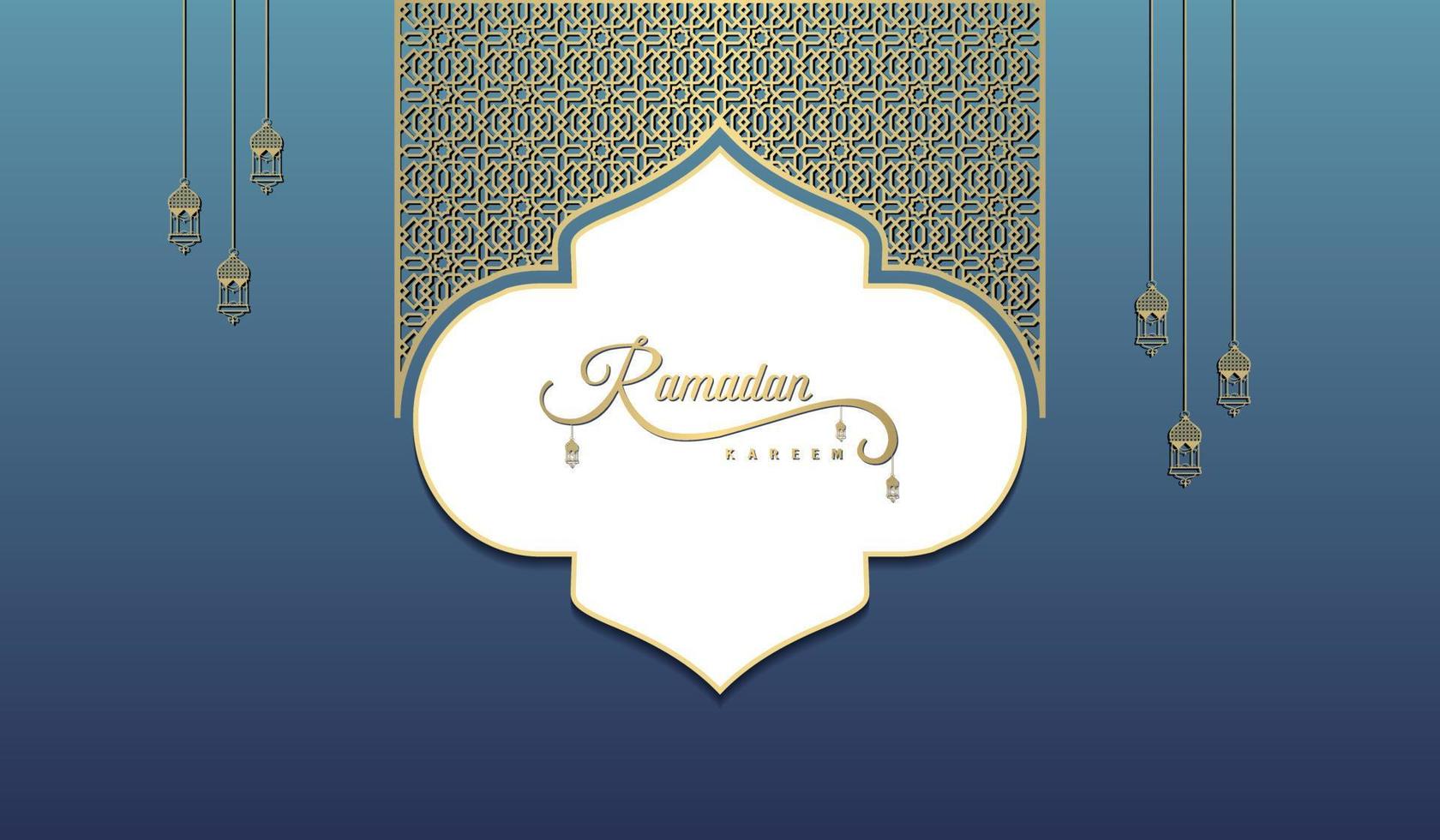 islamic greeting ramadan kareem card square background blue gold color design  for islamic party vector