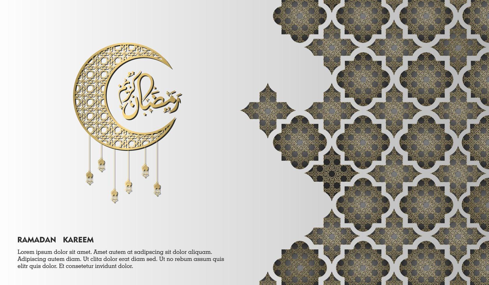 islamic greeting ramadan kareem card square background white gold color design  for islamic party vector