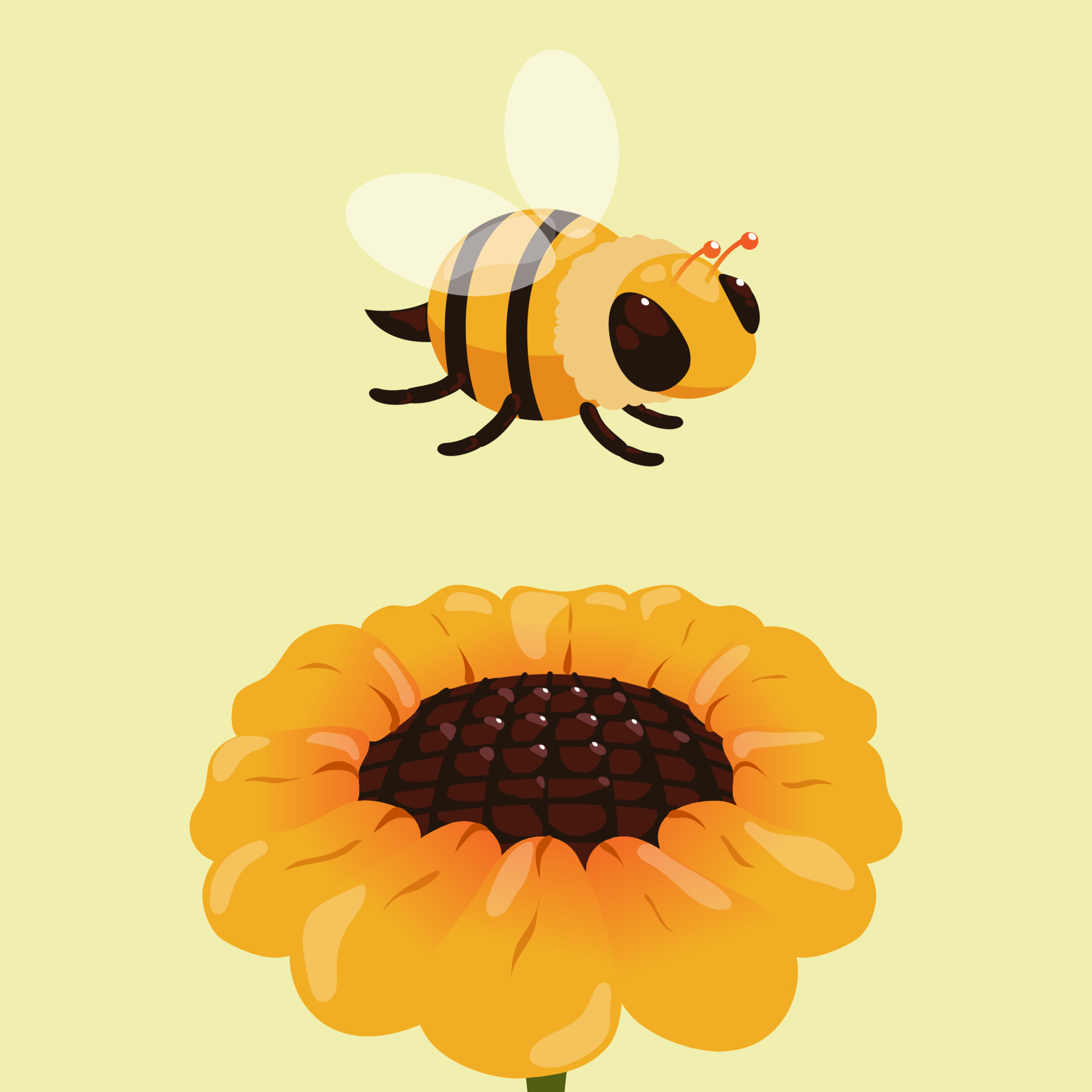 cute bee flying over a sunflower 18804745 Vector Art at Vecteezy