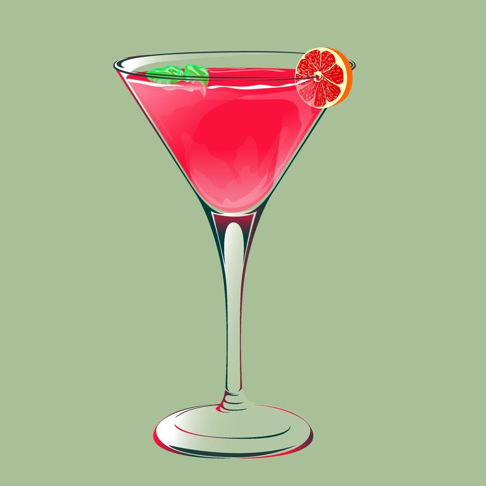 delicious cocktail of red color with a slice of grapefruit on the edge vector