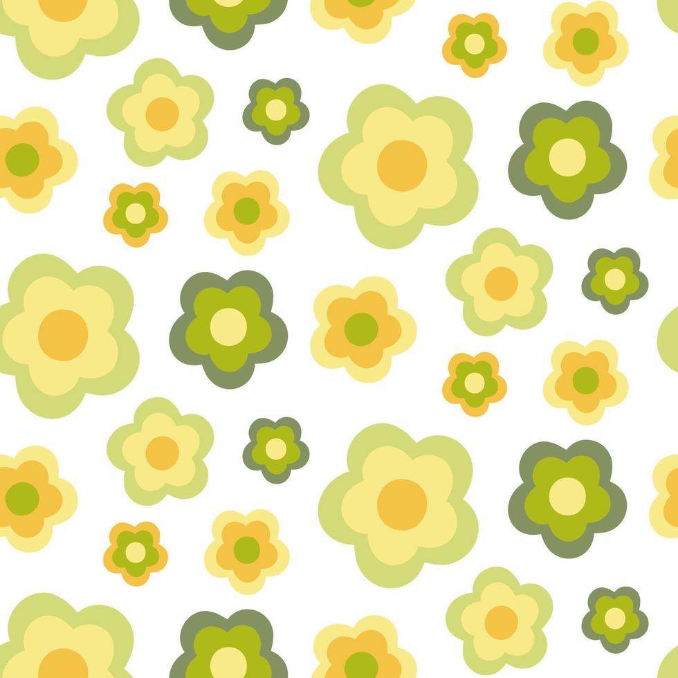 Seamless pattern of hand drawn doodle cute, simple, fresh green flowers on isolated background. Romantic design for party, mothers day, Spring, Easter celebrations, greeting card, scrapbooking vector