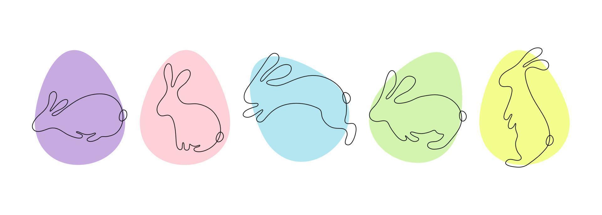 conjunto, de, conejito de pascua, conejos, huevos, vector, ilustración vector