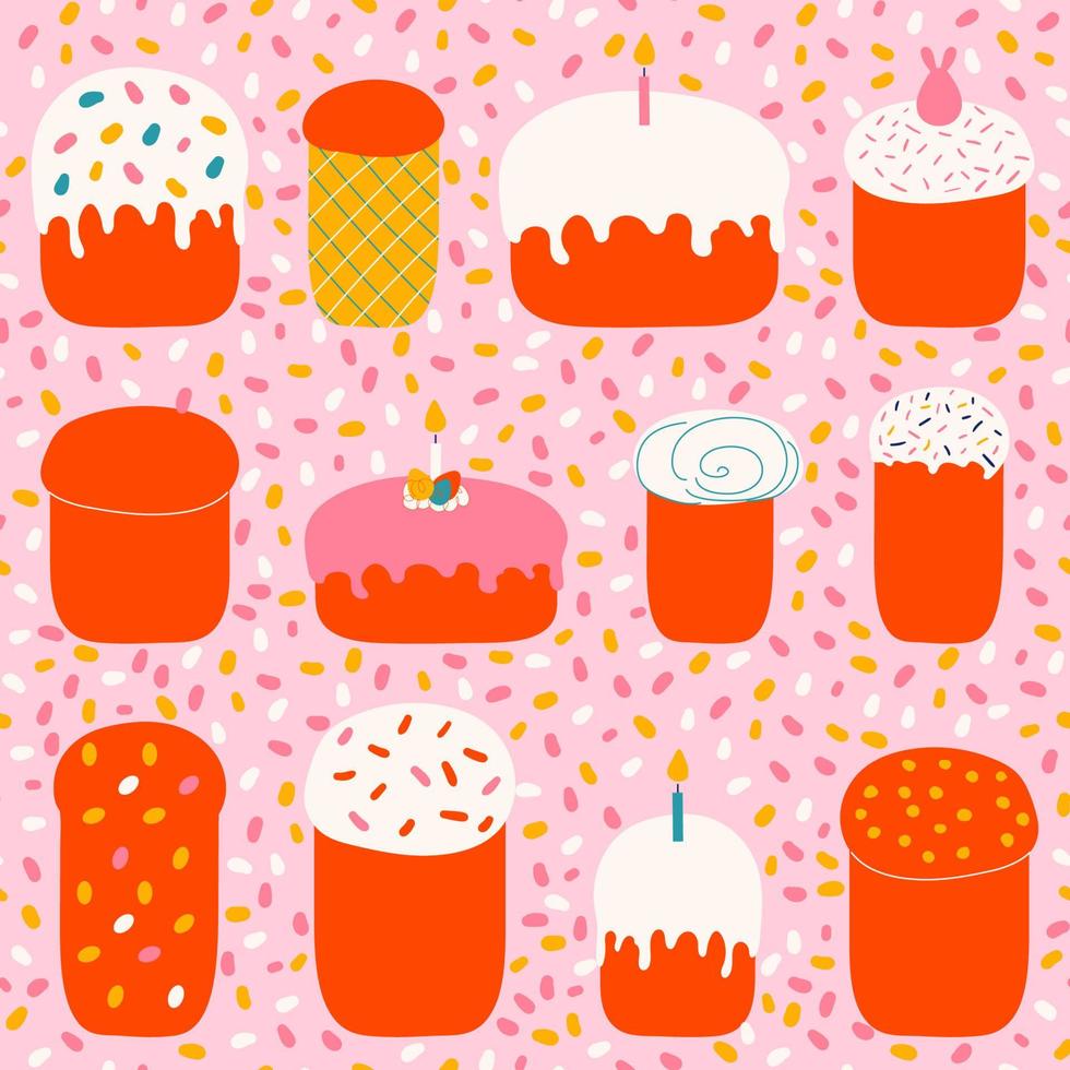 Easter cakes seamless pattern vector illustration isolated on pink