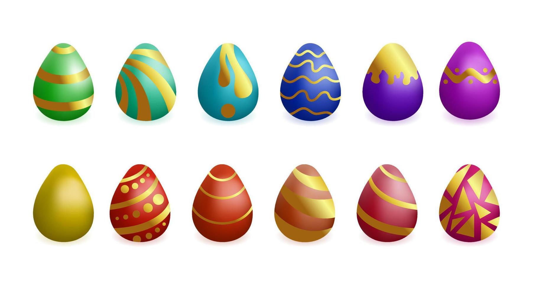 huevos de pascua realistas con patrones dorados ilustración vectorial vector