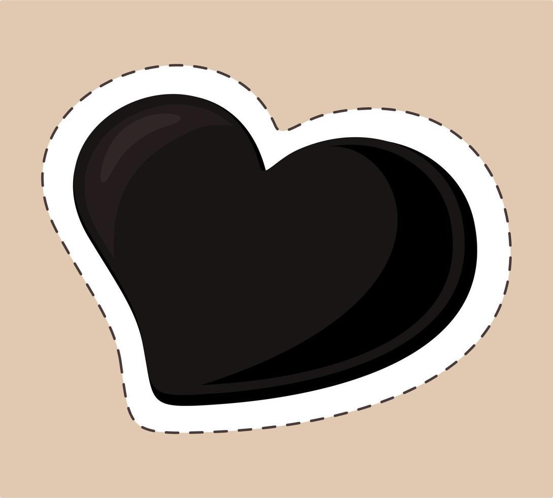 Black heart sticker. Vector illustration on light beige background. Happy Valentine's Day.