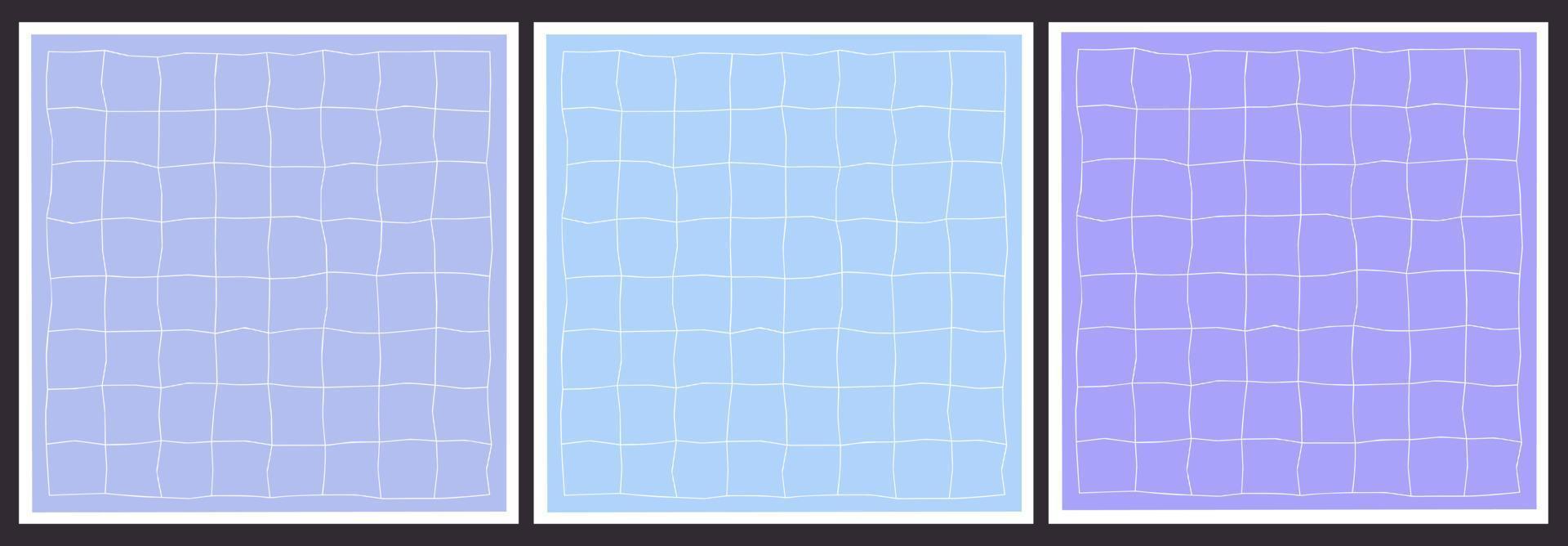 Abstract checkered. Plaid geometric simple texture. Crossing lines. Set of 3 hand drawn irregular patterns. Seventies style. Groovy background. Hippie Aesthetic. vector