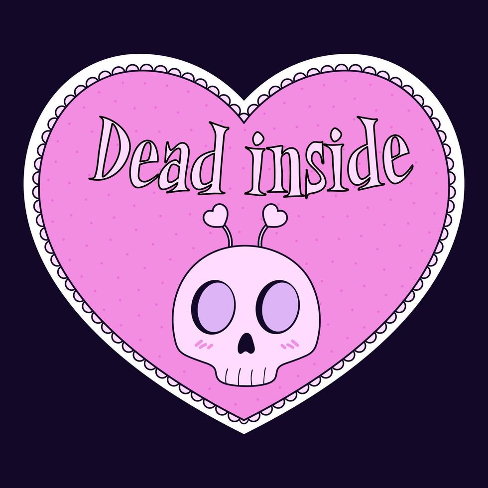 Alternative Valentine card. Creepy clipart. Spooky love. Kawaii pastel goth style. Dead inside. Lovely skull. vector