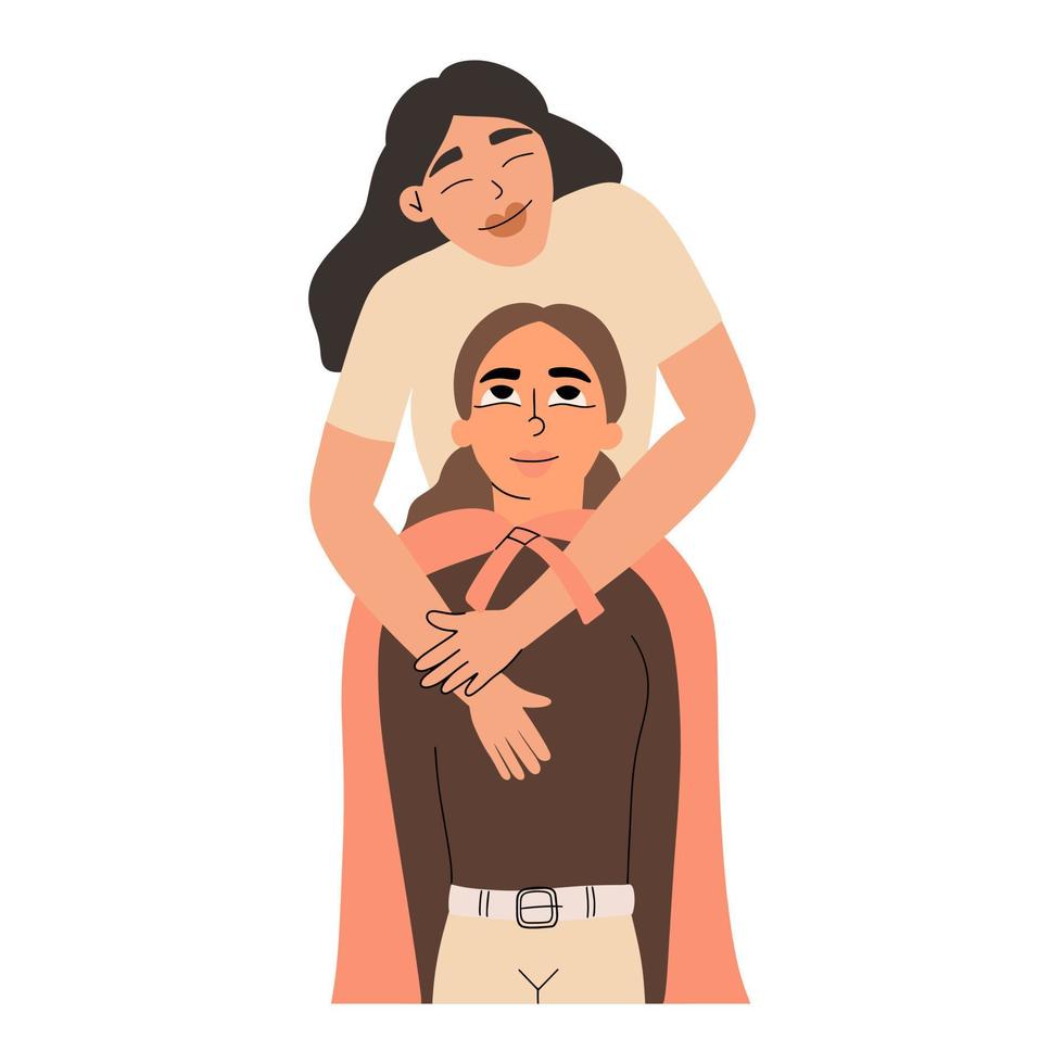 Two friends. The concept of female friendship, solidarity, support. Vector illustration in flat style