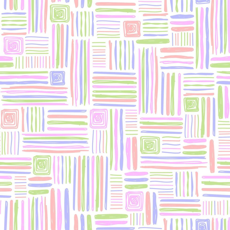 Multicolored vector seamless pattern of different hand-drawn dashes. Pattern for pastel linen and stationery.