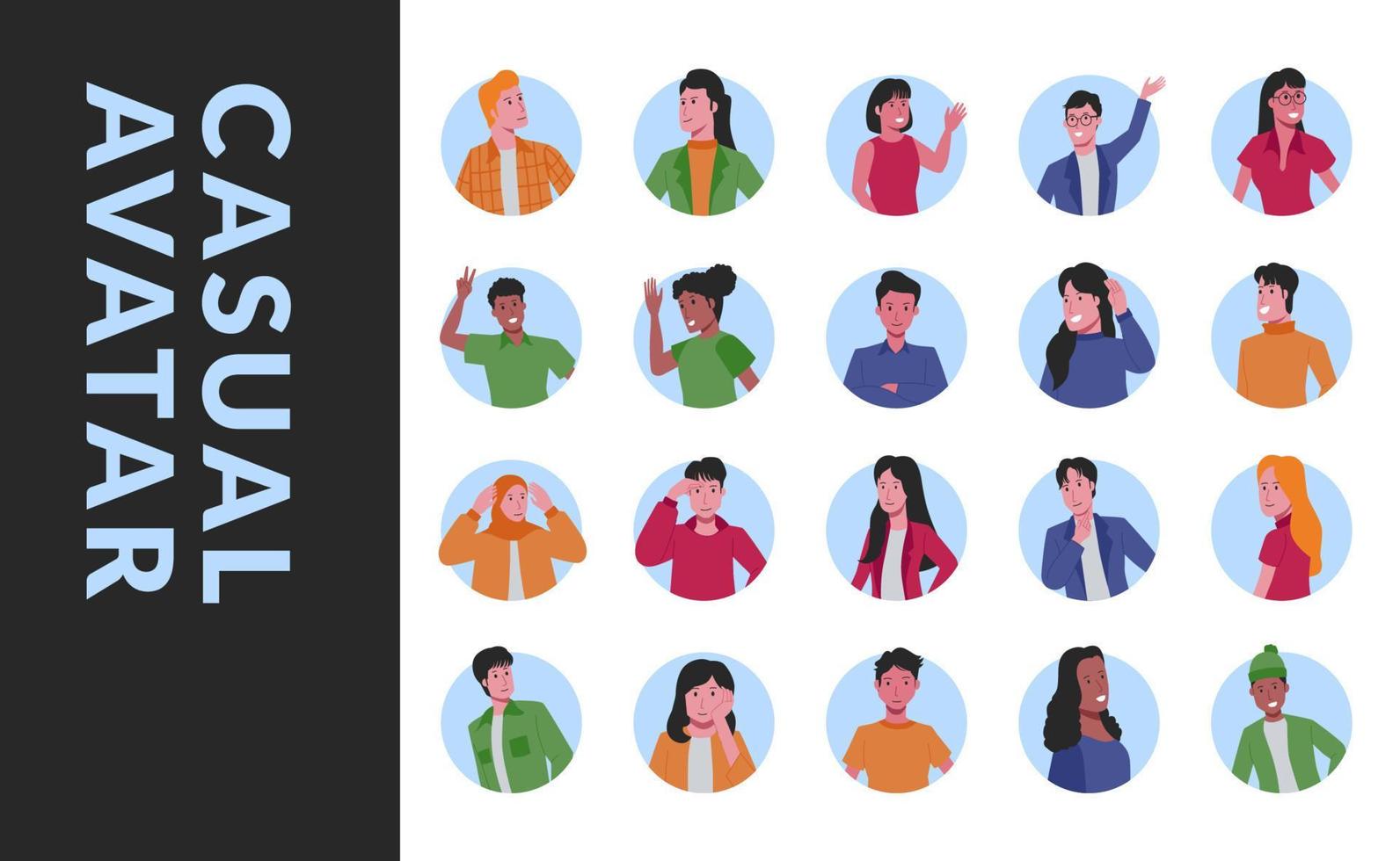 casual avatar for team collage businessman profile user with diversity beautiful dynamic pose with round circle frame vector