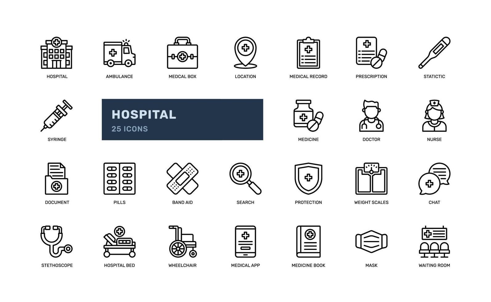 conjunto de iconos de línea de contorno detallado médico de tratamiento de salud de medicina médica hospitalaria vector