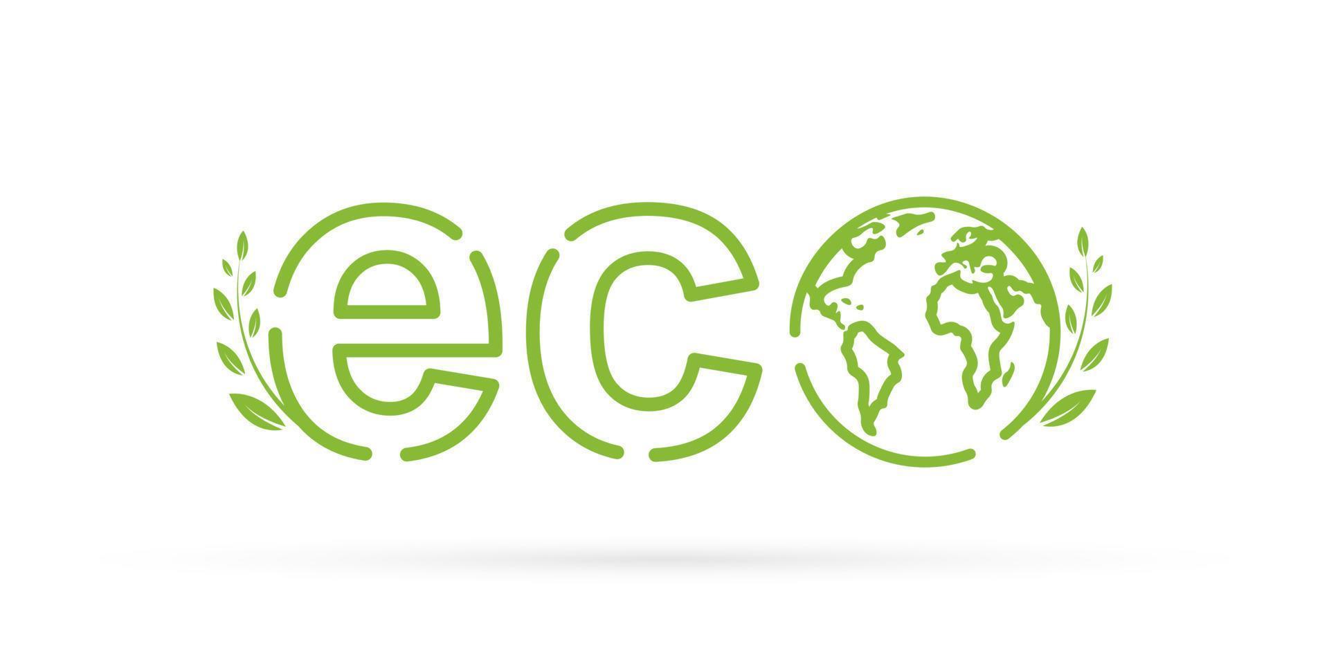 Ecology icon. Planet, tree leaf and eco symbol. Isolated vector logo