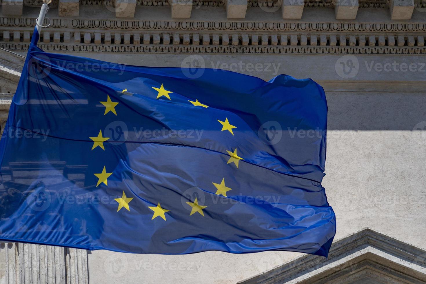 European waving blue flag in rome photo