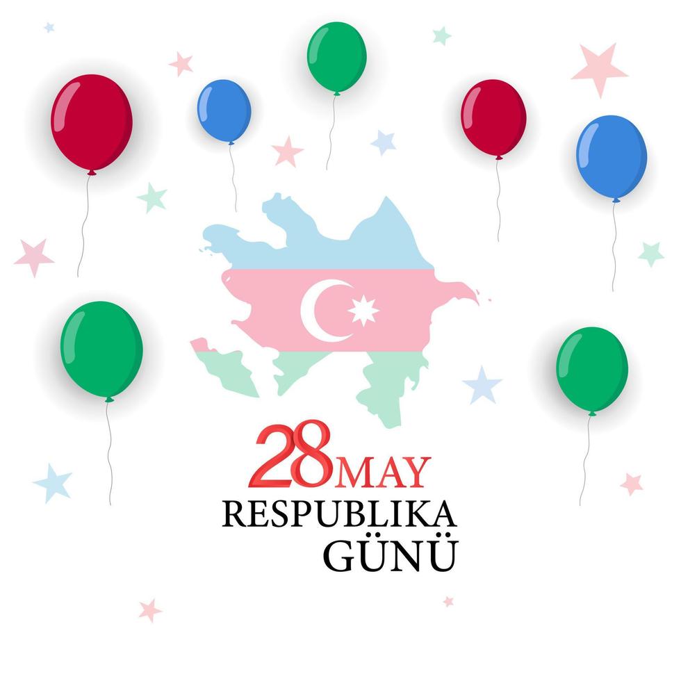 Azerbaijan holiday. 28 May Respublika gunu. Translation 28th May Republic day of Azerbaijan. Card, banner, poster, background design. Vector illustration.