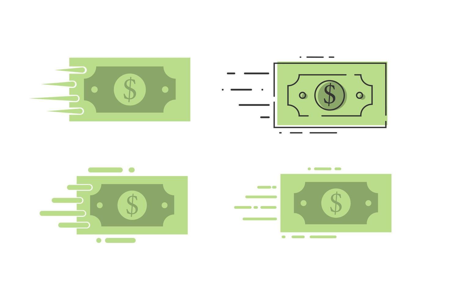 Fast money transfer, withdrawal and deposit via the online web. Set icons. Isolated vector illustration.