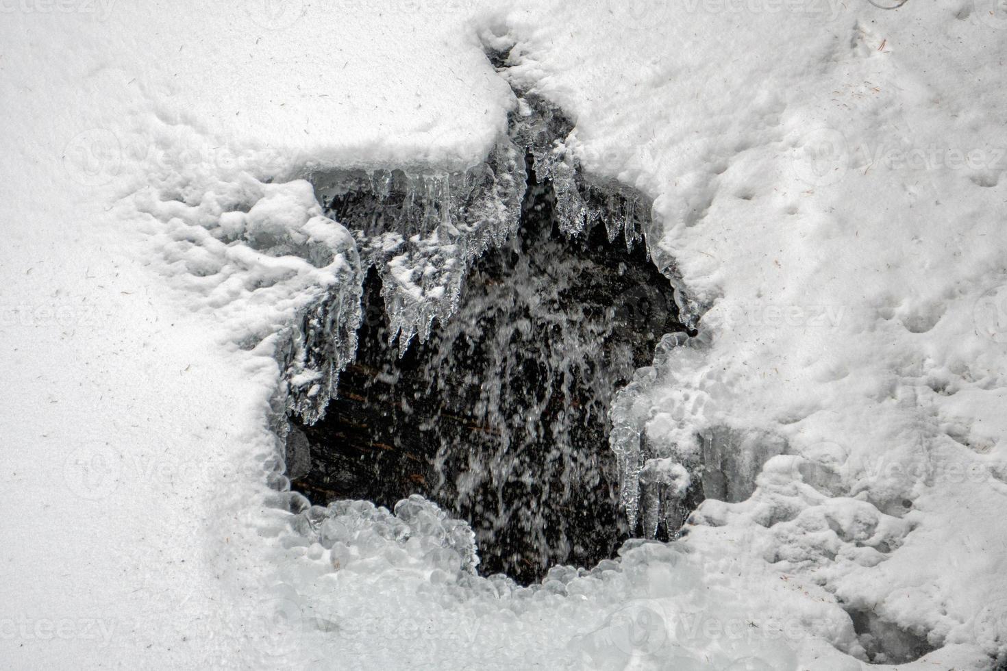 waterfall behind ice photo