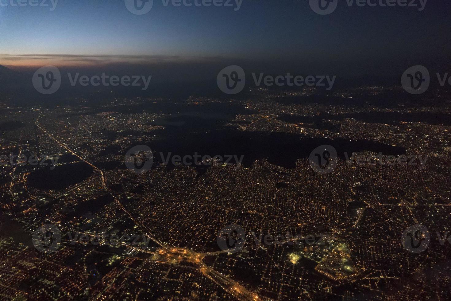 mexico city aerial night view panorama of heavy traffic photo