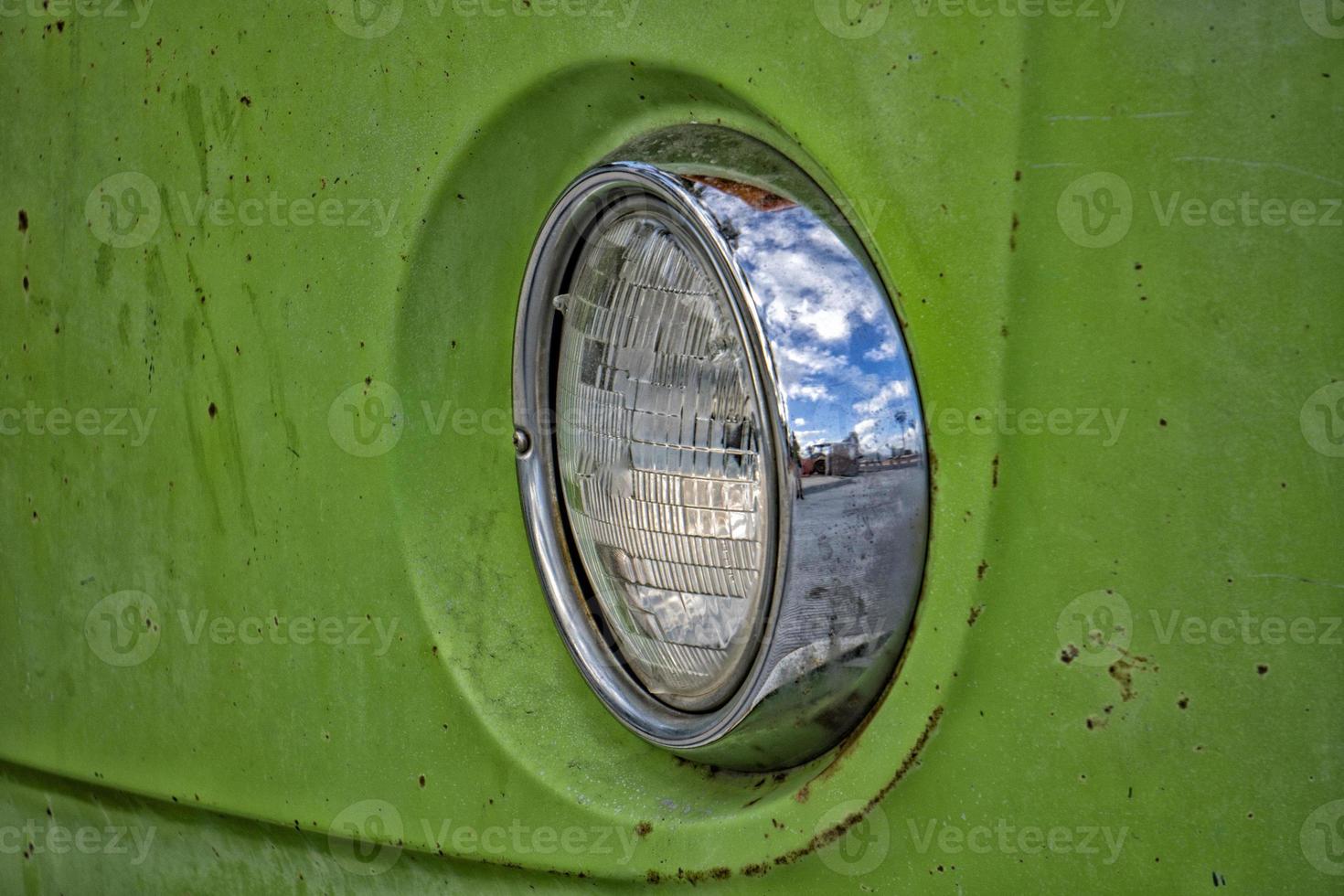 Green old vintage minibus detail photo