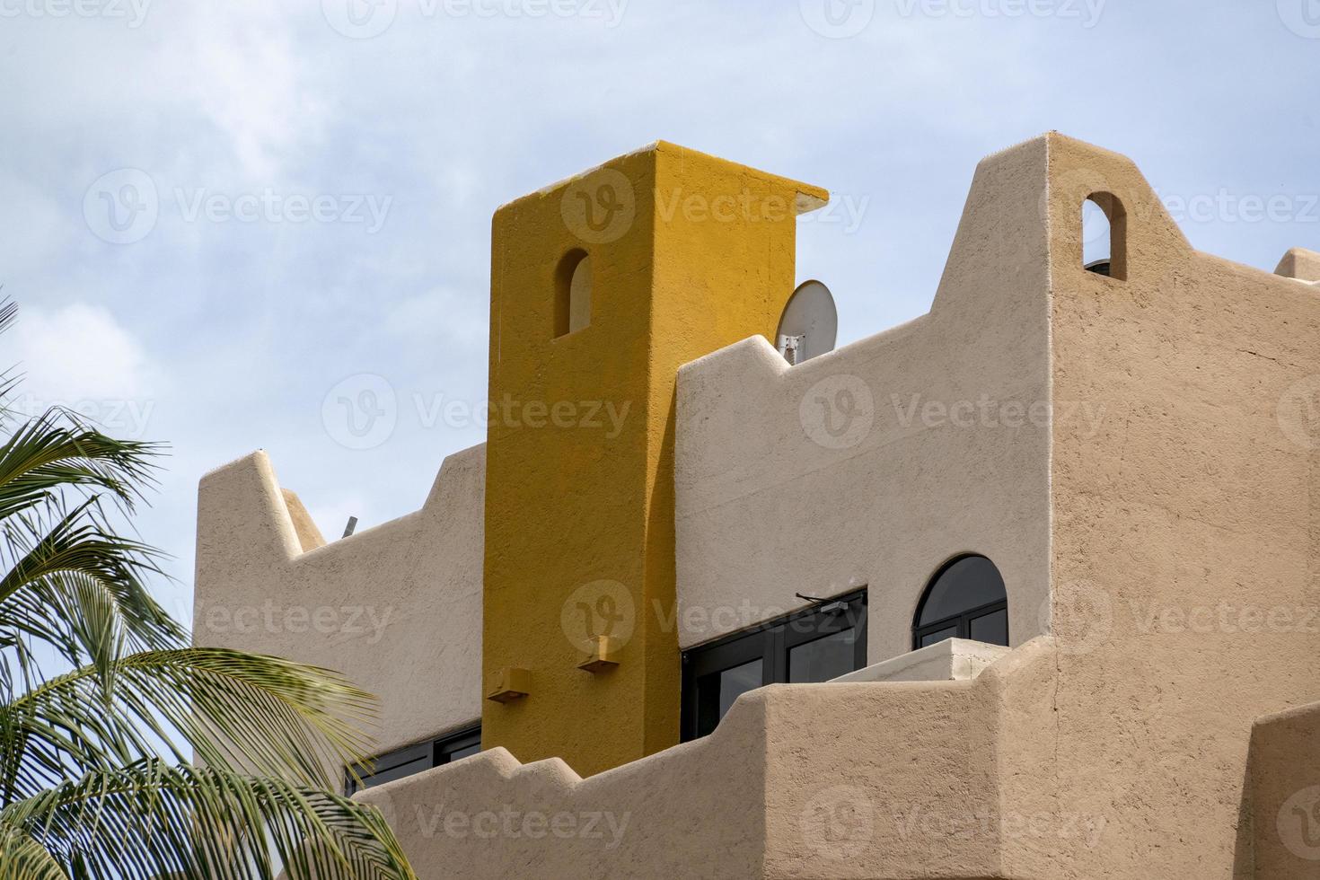 mexican traditional house painted wall and roof detail photo