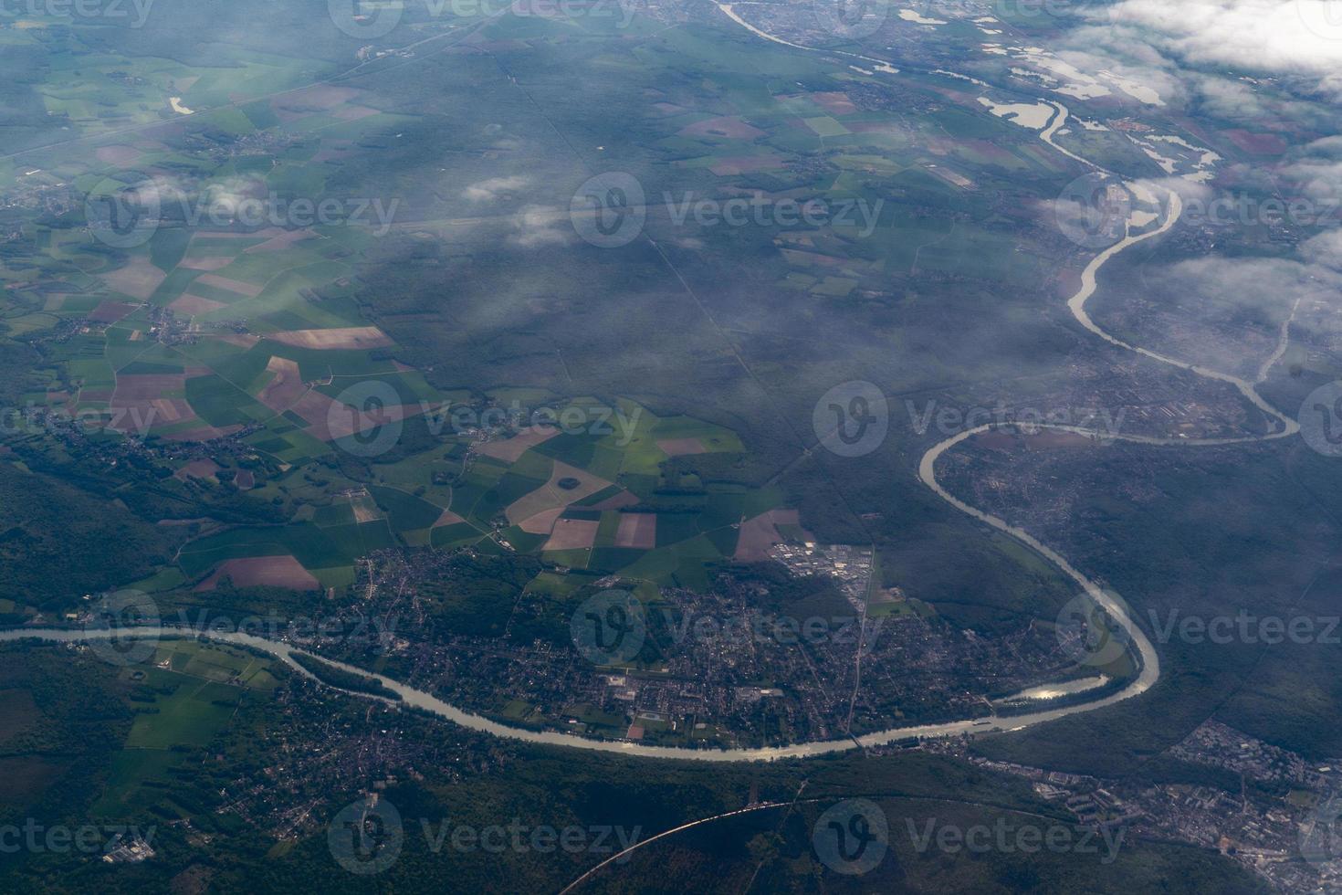 farmed field Seine river paris region aerial view photo