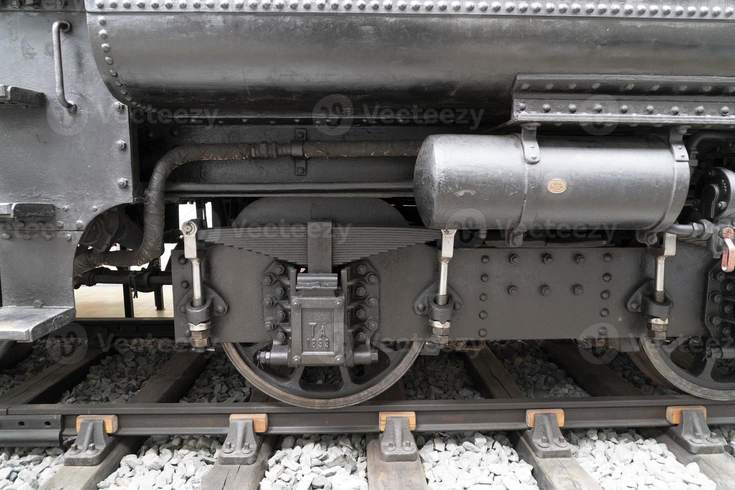 old steam train wheels detail photo