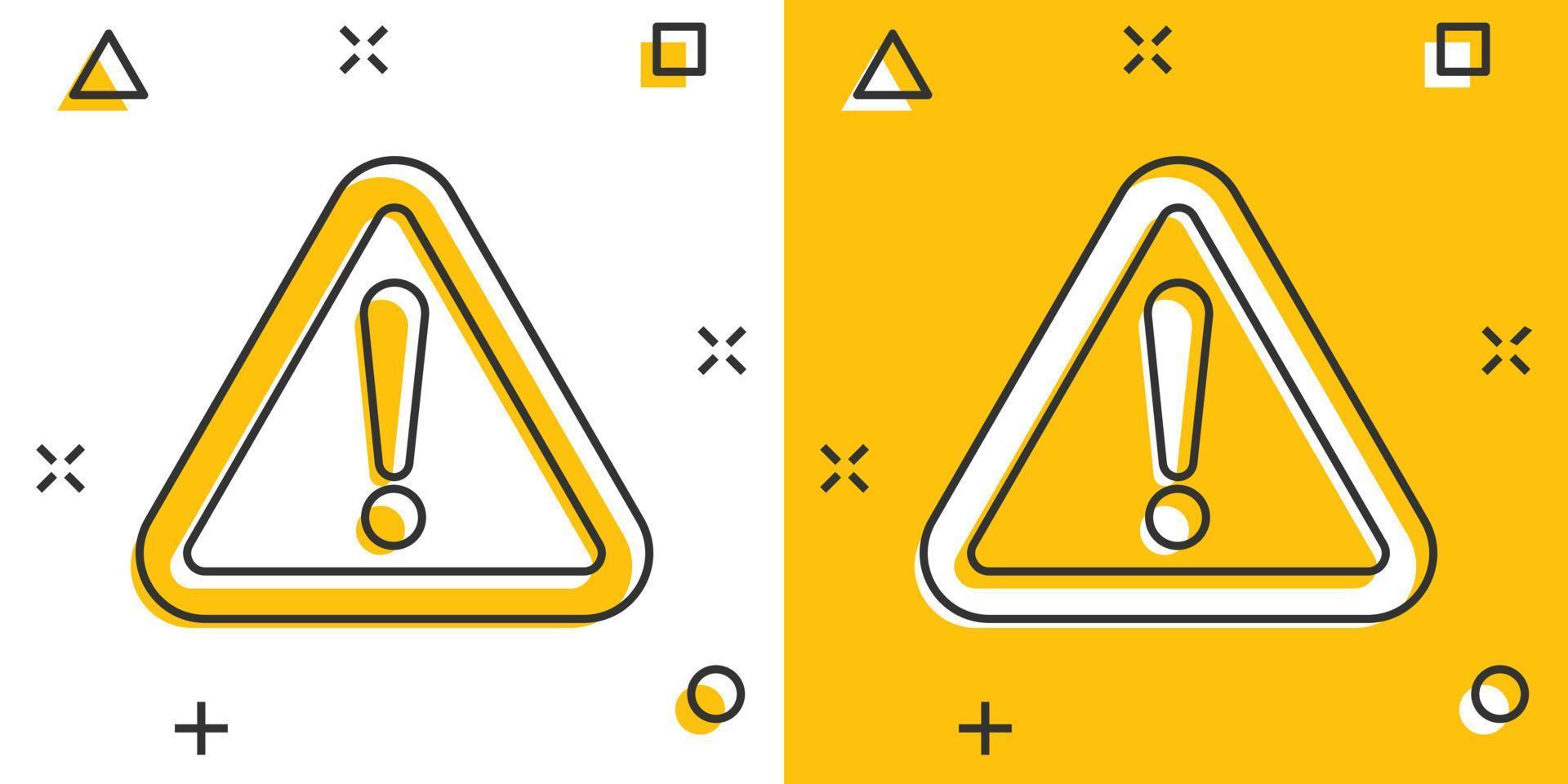 Vector cartoon danger icon in comic style. Attention caution sign illustration pictogram. Danger business splash effect concept.