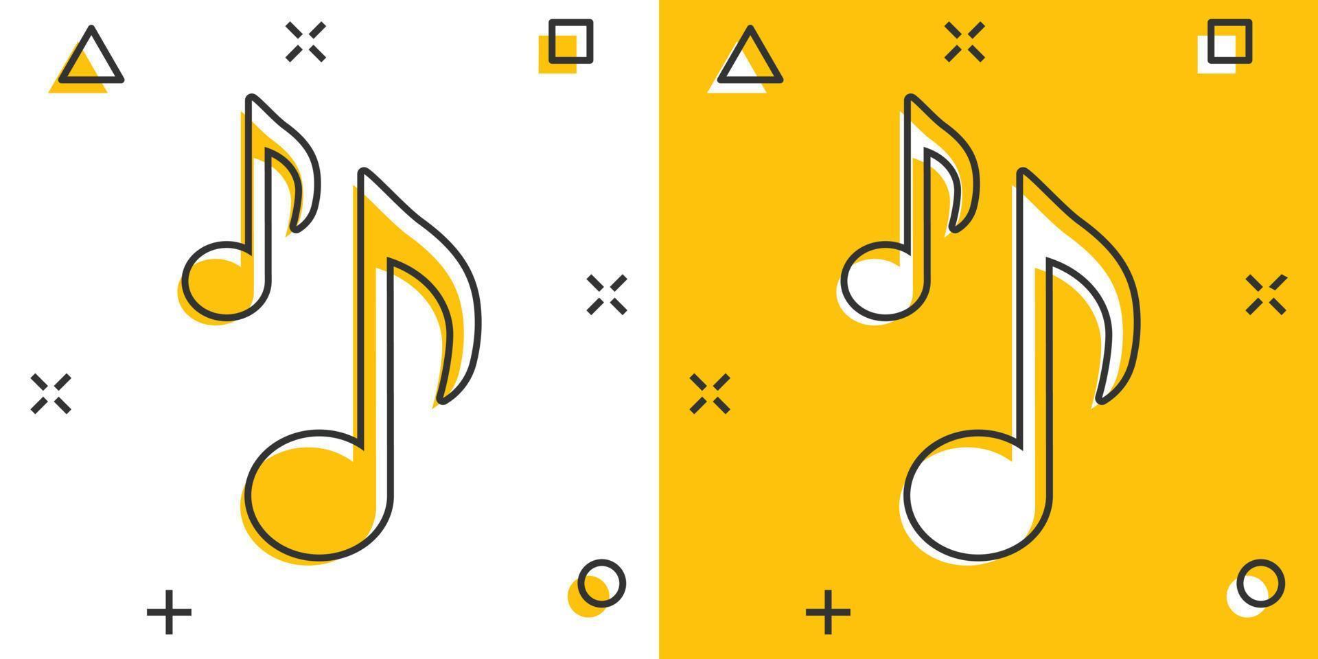 Vector cartoon music note icon in comic style. Sound media concept illustration pictogram. Audio note business splash effect concept.