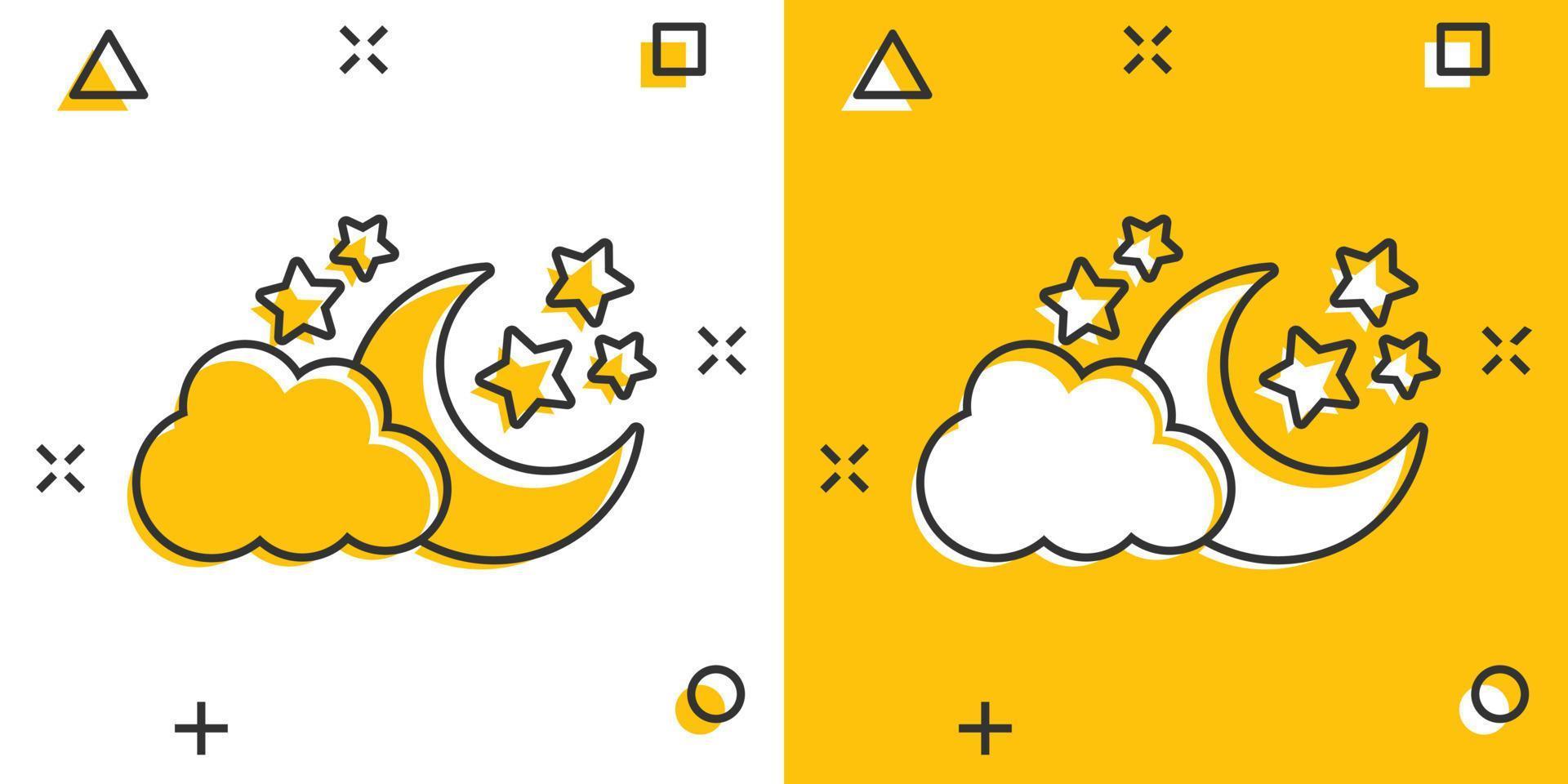 luna de dibujos animados vectoriales y estrellas con icono de terrones en estilo cómico. pictograma de ilustración de concepto nocturno. nube, concepto de efecto de salpicadura de negocio lunar. vector