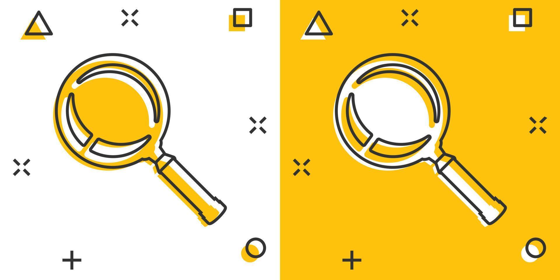 Loupe sign icon in comic style. Magnifier vector cartoon illustration on white isolated background. Search business concept splash effect.