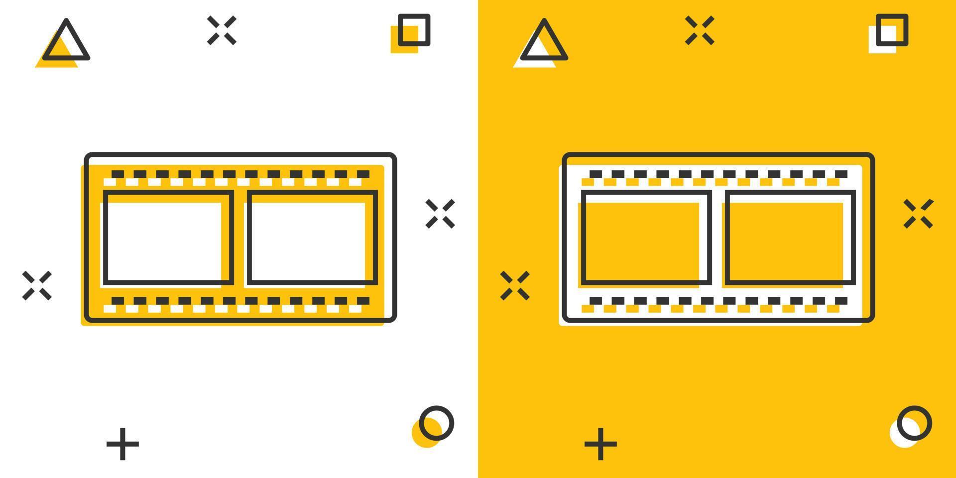 icono de película en estilo cómico. ilustración de vector de dibujos animados de película sobre fondo blanco aislado. reproducir el concepto de negocio de efecto de salpicadura de video.