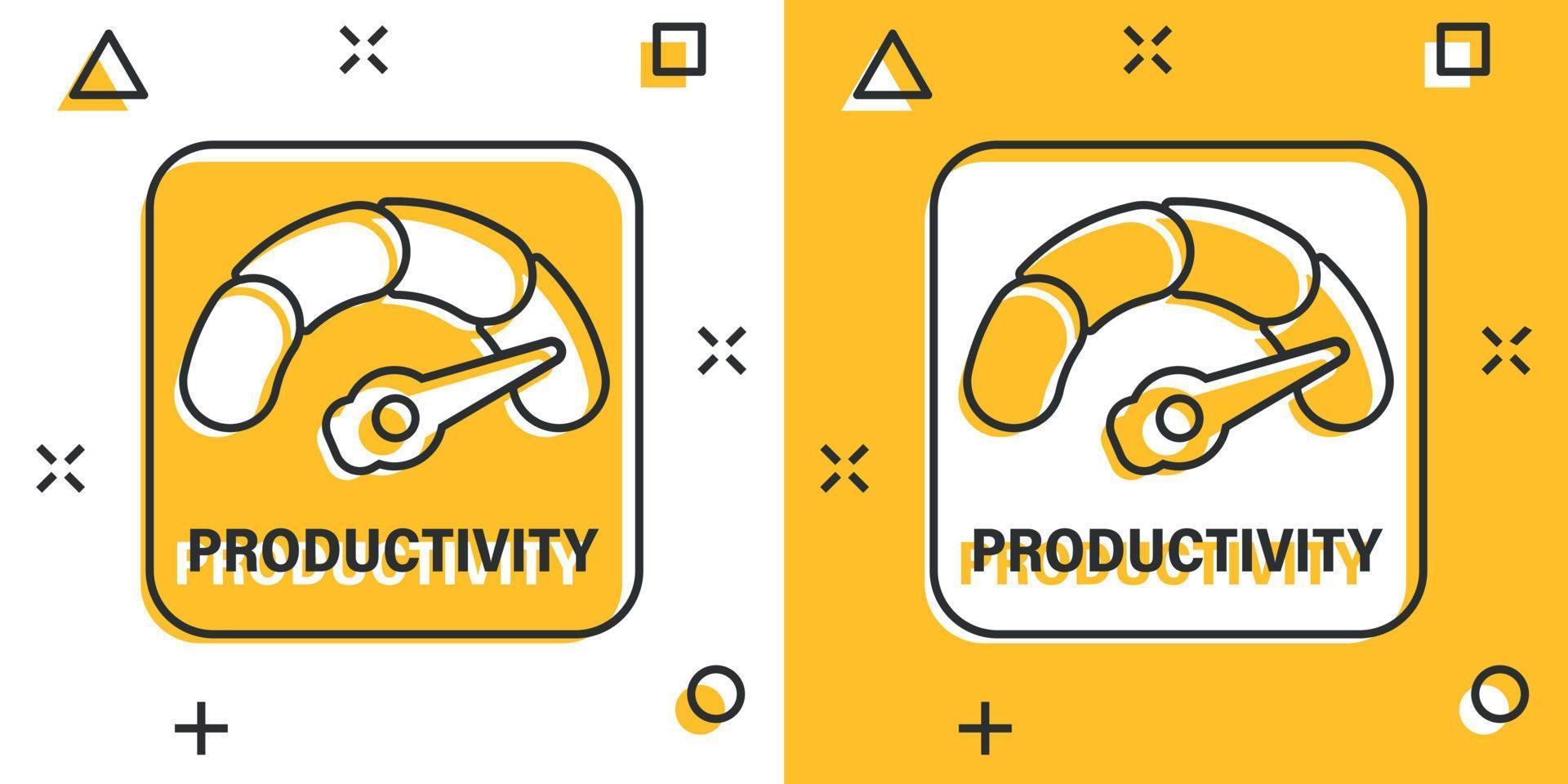 Productivity icon in comic style. Process strategy cartoon vector illustration on isolated background. Seo analytics splash effect sign business concept.