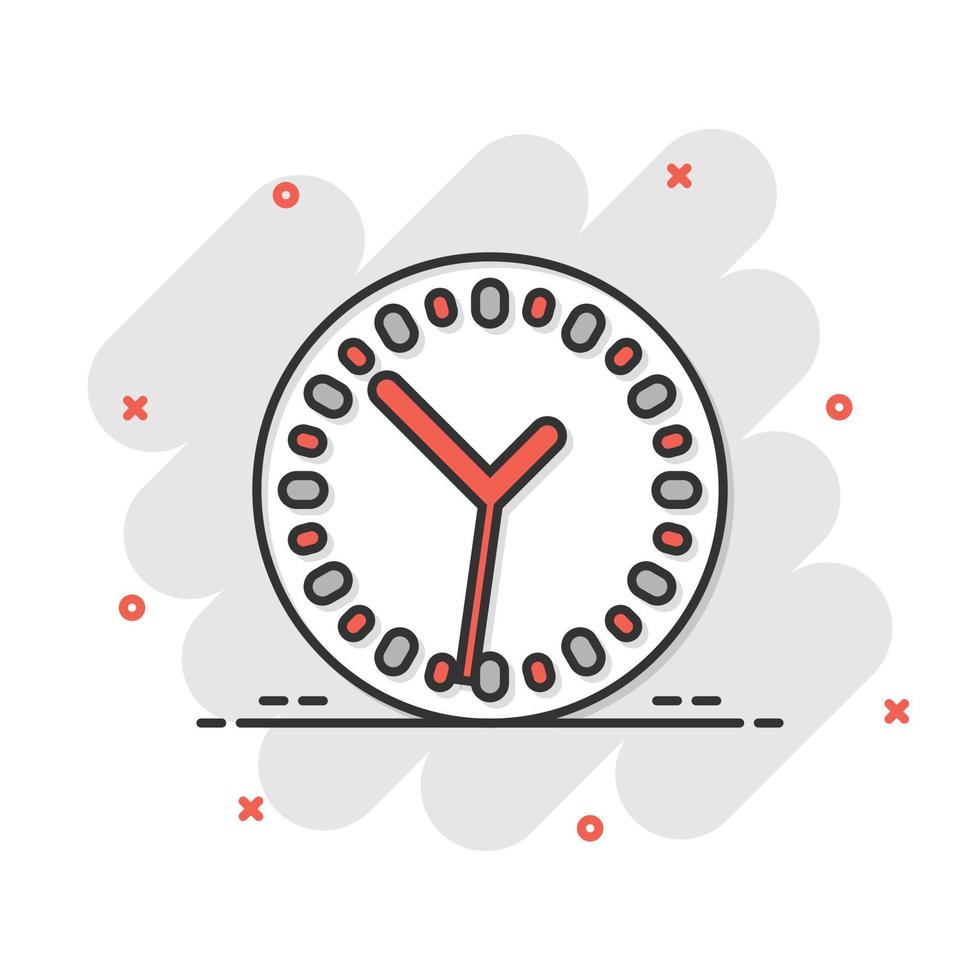 icono de reloj en estilo cómico. ver ilustración de vector de dibujos animados sobre fondo blanco aislado. concepto de negocio de efecto de salpicadura de temporizador.