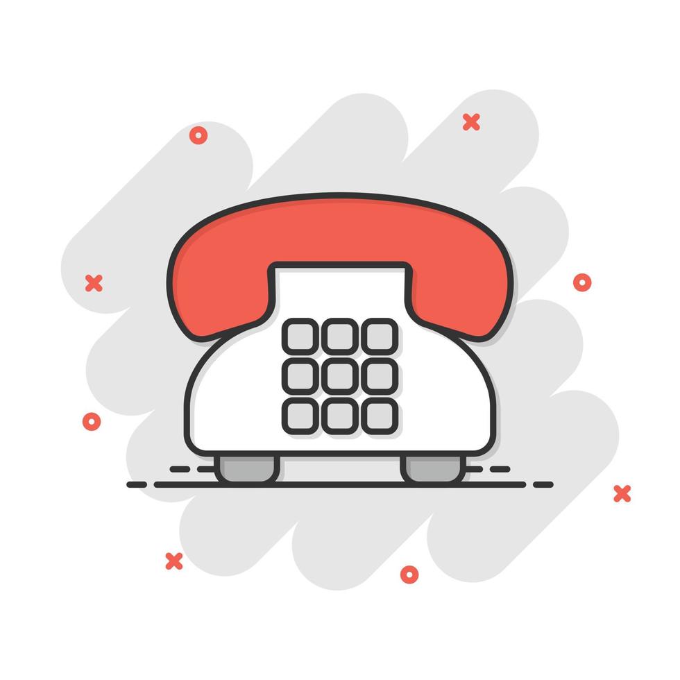 Mobile phone icon in comic style. Telephone talk cartoon vector illustration on white isolated background. Hotline contact splash effect business concept.