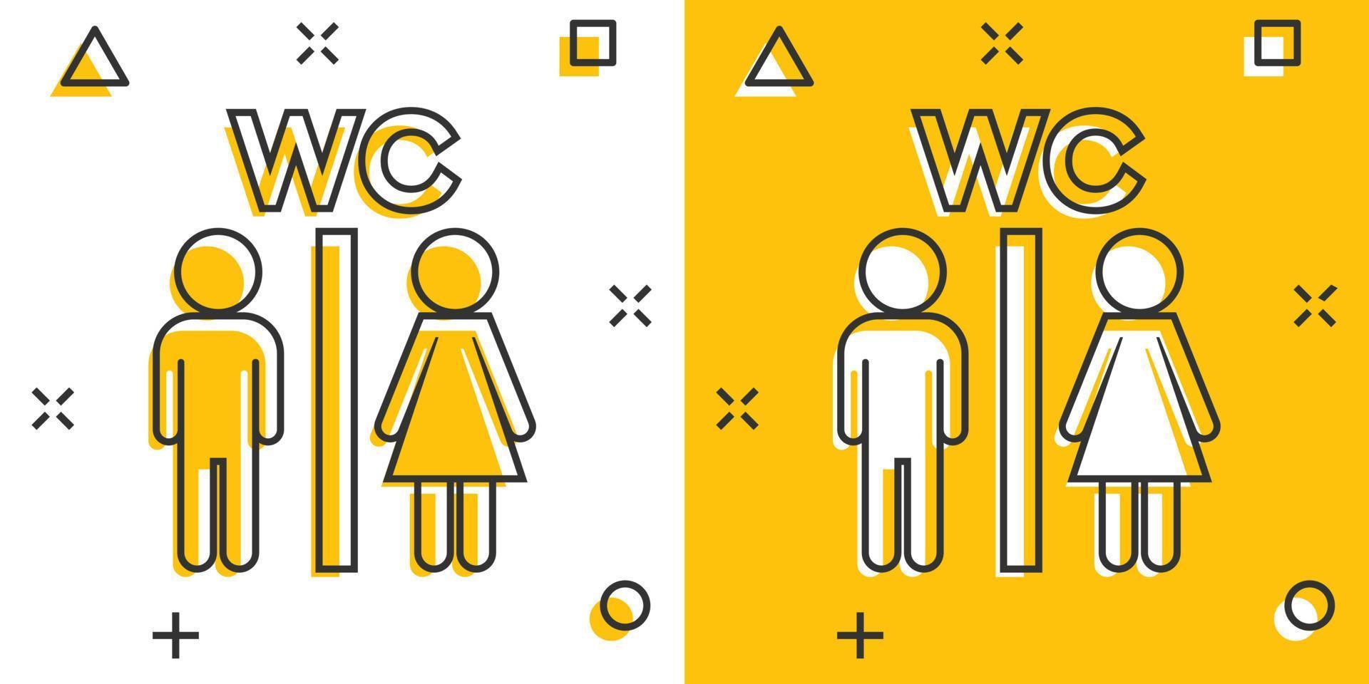 Vector cartoon man and woman icon in comic style. People sign illustration pictogram. WC toilet business splash effect concept.