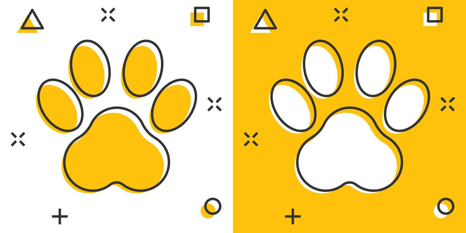 icono de huella de pata de dibujos animados vectoriales en estilo cómico.  perro, gato, pictograma de