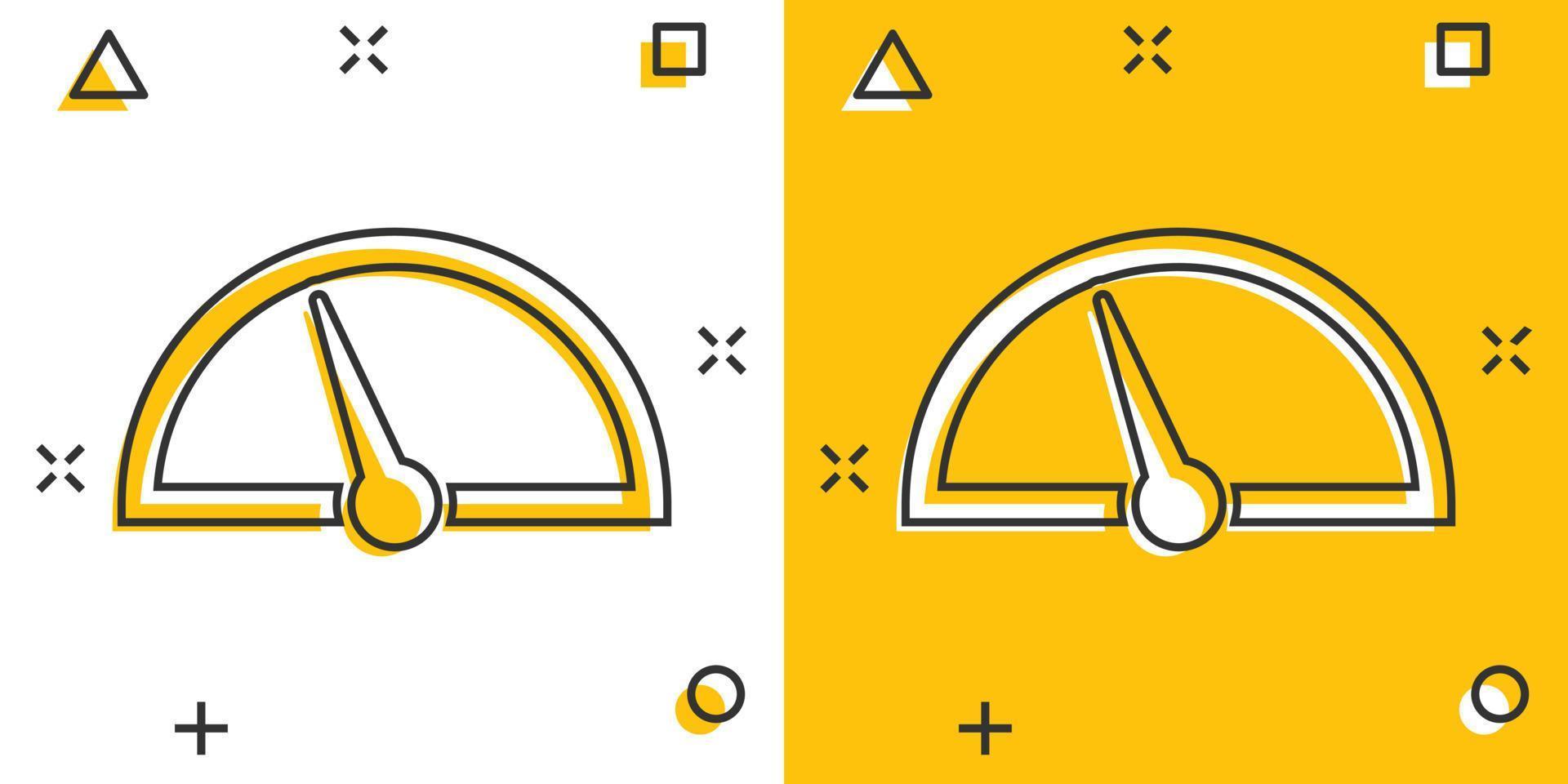 Vector cartoon dashboard icon in comic style. Level meter sign illustration pictogram. Speed business splash effect concept.